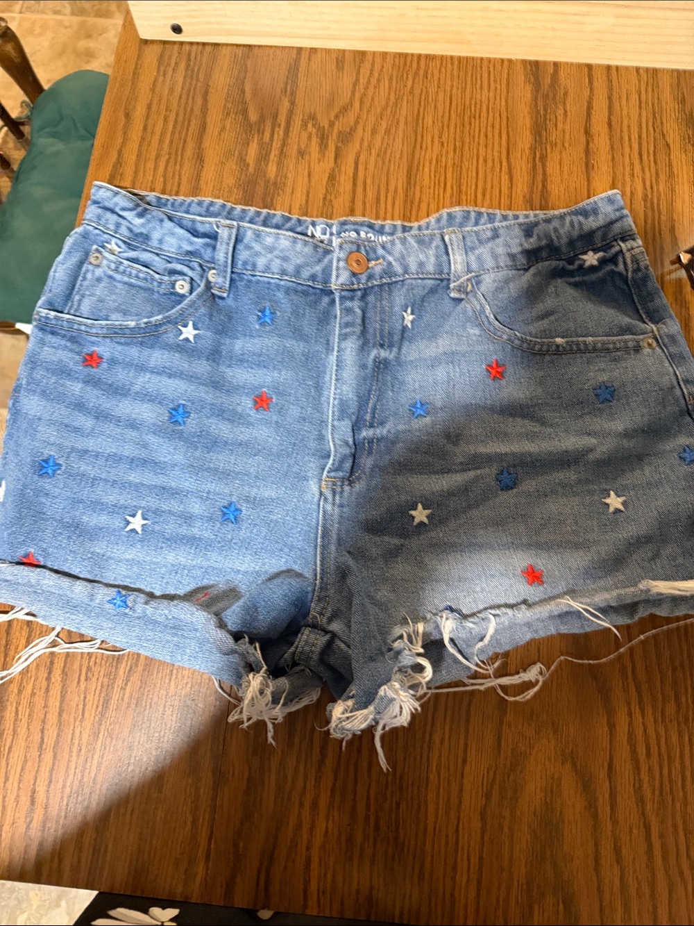 No Boundaries Red White Blue Star Embroidered Denim Shorts